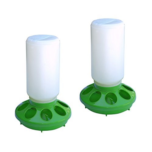 ALEKO 2PFD002 Chicken Hen Feeder Poultry Feeding Pan, Set of 2, Green and White