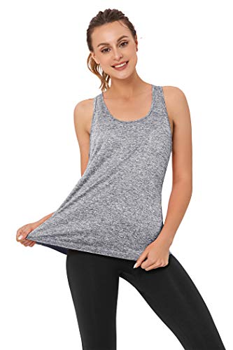 VIISHOW WORKOUT TANK TOPS FOR WOMEN SLEEVELESS YOGA TOPS FOR WOMEN MESH BACK TOPS RACERBACK MUSCLE TANK TOPS, MA GRAY,XX-LARGE