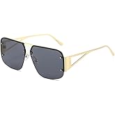 Azoxus Women Trendy Large Aviator Sunglasses Men Retro Metal Rimless Square Frame UV400 Lens