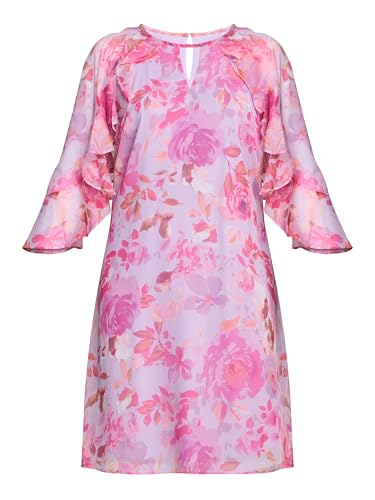 Gina Bacconi Women's Floral Chiffon Shift Dress Cocktail, Pink, 18