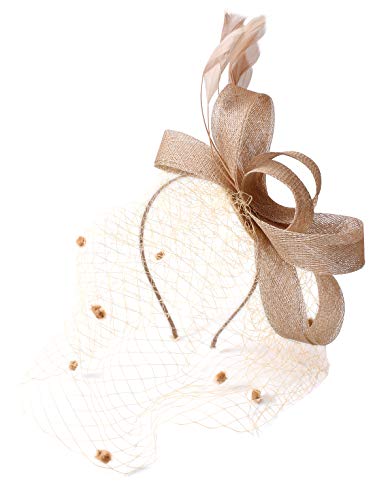 FELIZHOUSE Fascinators for Women Tea Party Hats Cocktail Church Wedding Flower Veil Feathers Headband with Hair Clip