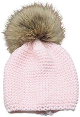 Childrens Unisex Outdoor Warm Stylish Winter Beanie Hat with Detacahable Pom Pom and Knit Design - Made with Real Fur