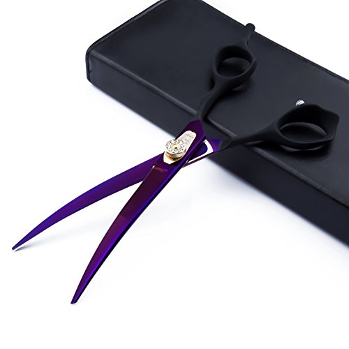 Dream Reach 7.0 inches Professional Decompressed Elastic Handle Pet Grooming Scissors Set,Straight & Chunker & 2 Curved scissors 4pcs set for Dog grooming (Purple) (4PSC Set) - Thumbnail 5