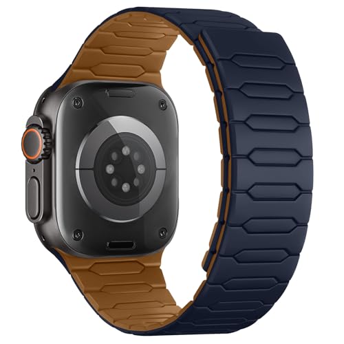 Sixmoat Compatible con Apple Watch Correa 49mm 46mm 45mm 44mm 42mm para Hombre Mujere, Correa Magnética Deportiva de Silicona para iWatch Ultra SE Serie 11 10 9 8 7 6 5 4 3 2 1, (Indigo-Marrón)
