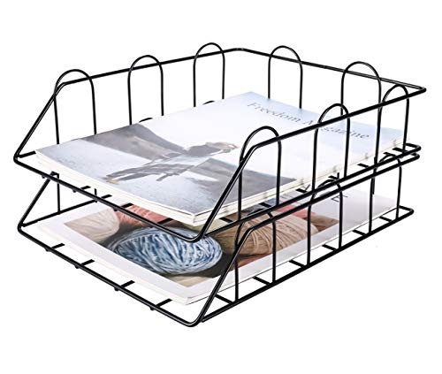 Superbpag 2 Pack Stackable Desktop Document Letter Trays File Organizer, Black