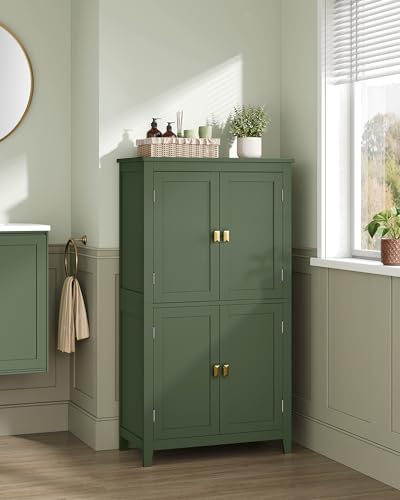 VASAGLE Armário para Banheiro, Armário de Cozinha Independente, com 4 Portas, Prateleiras Ajustáveis, 30 x 60 x 110 cm, Verde Floresta BRBBC552C01V1