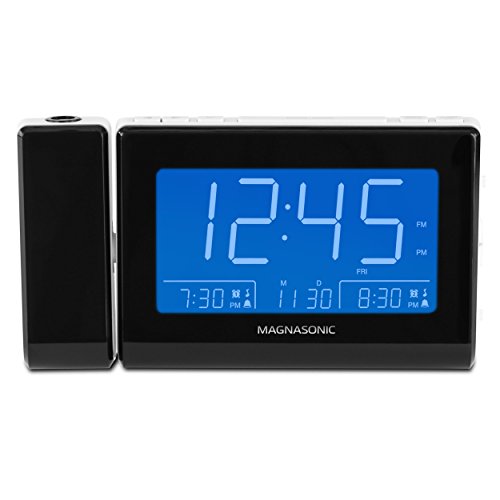 Magnasonic Alarm Clock Radio with USB Charging for Smartphones & Tablets, Time Projection, Auto Dimming, Dual Gradual Wake Alarm, Battery Backup, Auto Time Set, Large 4.8" LED Display, AM/FM (CR64W)