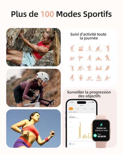 Parsonver FF2 Women's 5ATM Waterproof Sports Watch for Swimming, 1.8 Inch HD Smartwatch with 100+ Sports, Sleep, Heart Rate, Smart Watch for Android & iPhone, Rose Gold