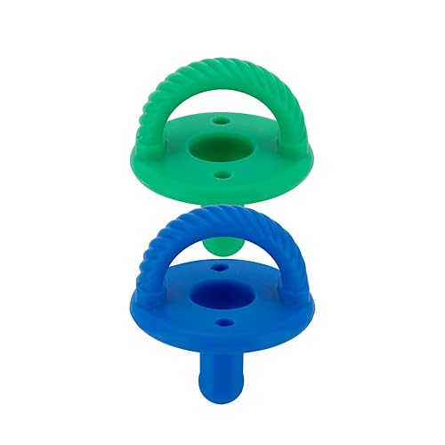 Itzy Ritzy Silicone Pacifiers for Newborn - Itzy Soother Pacifiers Feature Collapsible Handle & Two Air Holes for Added Safety; For Ages Newborn and Up, Set of 2 in Hero Blue & Clover