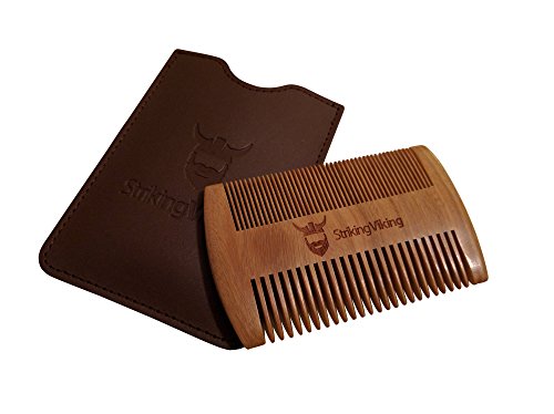 Wooden Beard Comb & Case - Fine & Coarse Teeth from Striking Viking - Anti-Static and Hypoallergenic Wood Pocket Comb For Beards & Mustaches