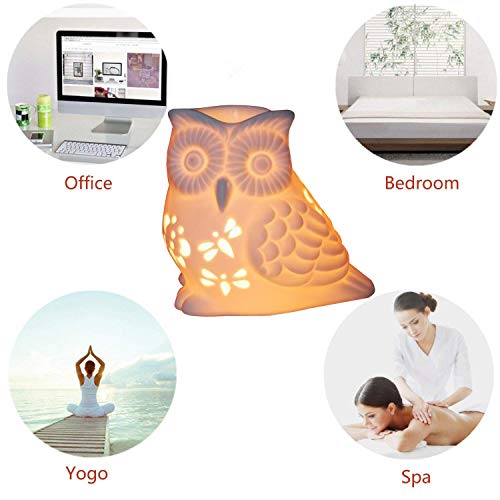 Singeek Owl Ceramic Tealight Holder and Wax Melt Warmer,Essential Oil Burner Candle Aroma Diffuser for Spa Yoga Meditation