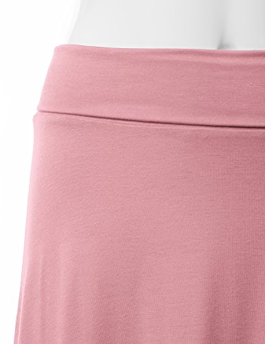 DRESSIS Women's Basic Elastic Waist Band Flared Midi Skirt DUSTYPINK M