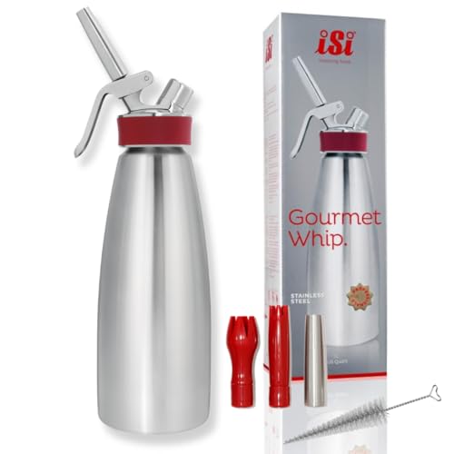 iSi Gourmet Whip Sahnespender 1 L, Alle Teile spülmaschinenfest, Körper aus hochwertigem Edelstahl, Betrieb mit iSi Sahnekapseln, Für Sahne, warme und