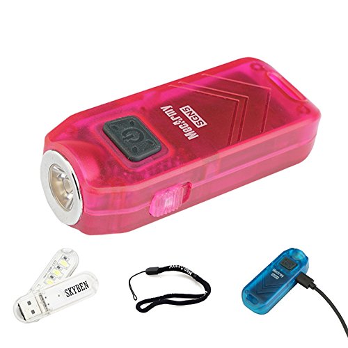 MecArmy SGN5 560 Lumens CREE XP-G2 S3 LED USB Rechargeable Keychain Flashlight Mini Sized Alarm EDC flashlight with SKYBEN USB Light(Rose Color)