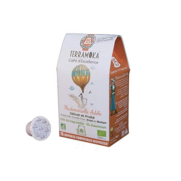 Terramoka Mademoiselle Adèle Espresso – 105 aluminiumfreie & kompostierbare Bio-Kaffeekapseln, Nespresso® kompatibel