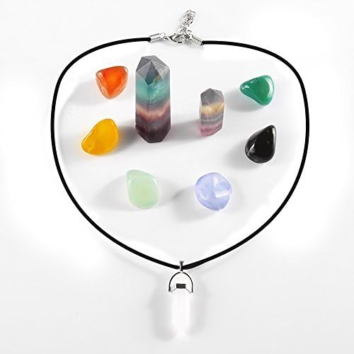LUAIDA 6 pcs Chakra Tumbled Stones,2 pcs Natural Healing Crystal Stone,and Natural Healing Crystal Pendant Necklaces