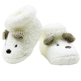 Newborn Unisex Baby Boy Girls Infant Cute Plush Bear Crib Warm Socks Shoes (White)