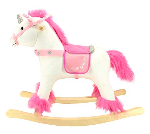 Animal Adventure | Real Wood Ride-On Plush Rocker | White and Pink Unicorn | Perfect for Ages 3+