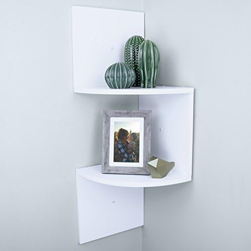 Ballucci Large 2 Tier Wall Mount Corner Shelf, 12" x 12" per Tier, Wooden Floating Corners Shelves, White