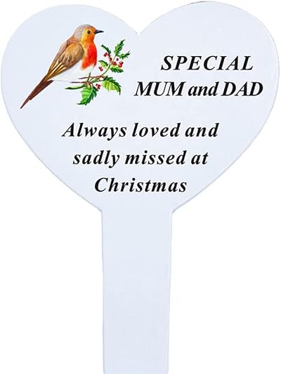 AngraveMemorials Christmas Robin Heart Remembrance Stake for Mum & Dad
