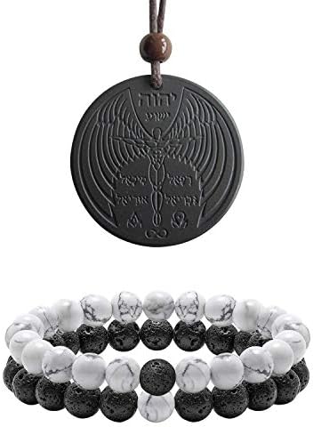 Anti EMF Radiation Protection Pendant, Volcanic Lava Negative Ions Scalar Energy Pendant Necklace and Distance Relationship Couples Oil Diffuser Bracelet & White Howlite Beads Bracelet