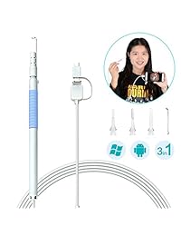 Mini Oreja Otoscope, Ronhan portátil de mano 1,3 Megapíxeles 720P HD Cámara de inspección del alcance de la oreja, limpiador de oídos Visual Cámara USB 3 en 1 endoscopio digital para Android Smartphone PC y Mac