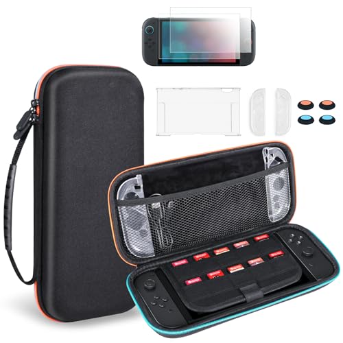 Switch 2 Tasche, Stoßfest und Wasserdicht Harte Tragetasche Schutztasche für Switch 2, Schutzhülle mit Aufbewahrung für 10 Spielekassette und Zubehör