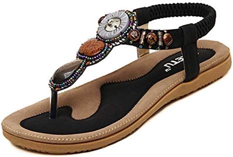 Bohemian Sandals,Boomboom 2019 Women's Bohemian Beaded Ankle Strap Sandal (Black,US 8.5)