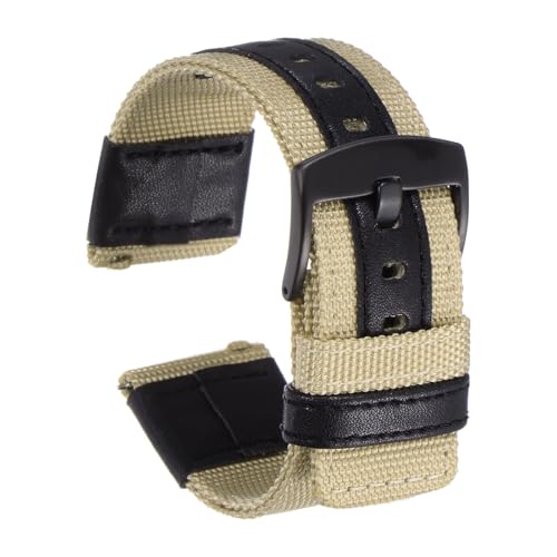 HARFINGTON Nylon Watch Band 24mm Quick Release Canvas Watch Strap with Black Stainless Steel Buckle for Men Women, Khaki at Amazon