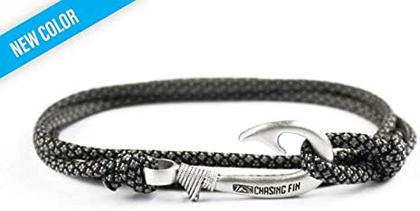 Chasing FinFish Hook Pendant Bracelet - Cool 30-Inch Military-Grade 550 Paracord Bracelet & Anklet - Adjustable Size, 100% Nylon Nautical & Fishing Accessory - J-Hook Pendant, 76.20 cm, Nylon