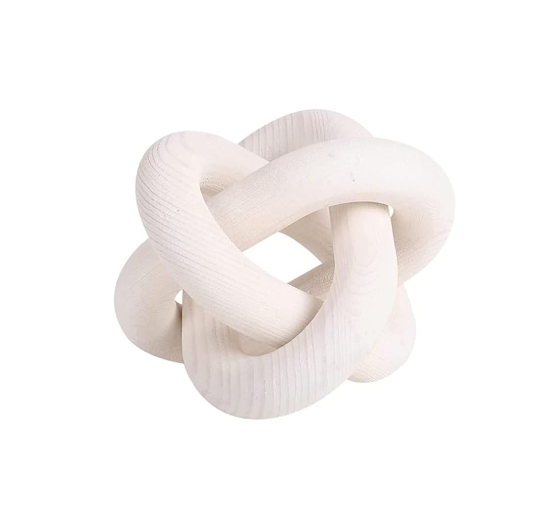 LATRAT Wooden Chain Link Wooden Knot Decorative Wood 6 Inch Dia Wooden Chain Connection Decoration, Carved, White