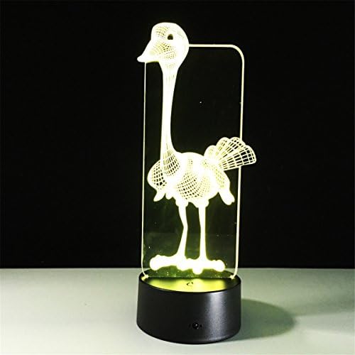 Ostrich 3D LED Night Lamp visualization Illusion 7 Color Change Touch Button Switch USB Powered Amazing Art Optical Unique Lighting Effects Desk Table Night Light for Bedroom Home Decor