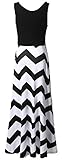 Shangke Womens Ladies Striped Zig Zag Scoop Neck Chevron Print Tank Maxi Long Party Dress (L, black)