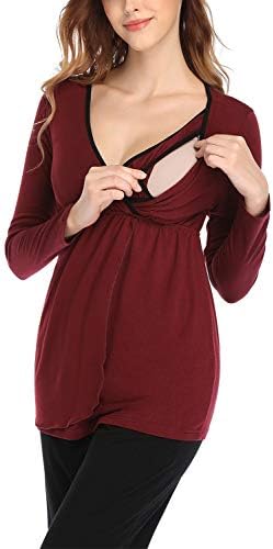 Womens Maternity Nursing Pyjamas Set Cotton Long Sleeve Pjs Breastfeeding Sleepwear Nightwear Top and Bottom Set Pjs 2 Pieces