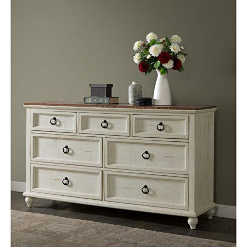 Creek Antique White/Honey Wood 7Drawer Dresser Brown White Country