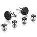 INBLUE Men's Rhodium Plated Enamel Cufflinks Silver Tone Black Stud Set Tuxedo