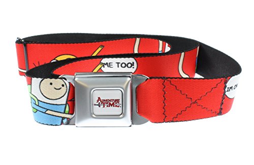 Click Here to See More Images Adventure Time Seatbelt Belt - Finn and Jake on Red