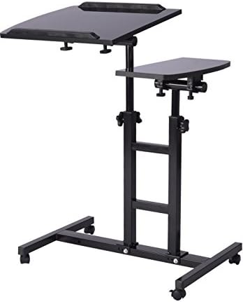 EaseOffice Angle&amp;Height Adjustable Office Desk Rolling Laptop Desk Cart Home Office Hospital Table, Black