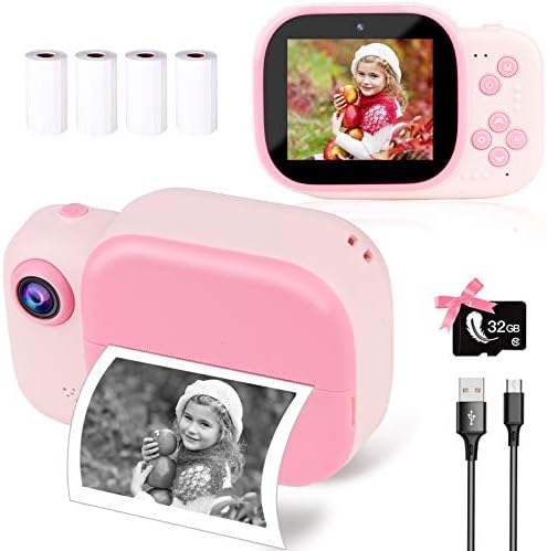 2021 Girl Toys Gifts Kids Digital Camera, Instant Print Camera Selfie Dual Video Camera 32G Card,1000mAh, HD Video Recorder, with 4 Rolls Print Paper