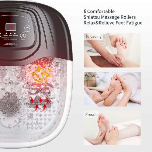Foot Spa Bath Massager with Heat, Epsom Salts, Bubbles, Vibration and Red Light, Tub for Stress Relief, Foot Soaker, Birthday Gifts for Mom Dad Women