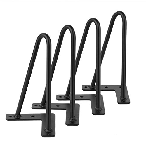 Black Hairpin Legs, Two-Rod Table Legs, Set for 4 Hairpin Table Legs, 8"/12"/16"/18"/22"/28" for Coffee Tables, Modern Desks, Night Stands (12")