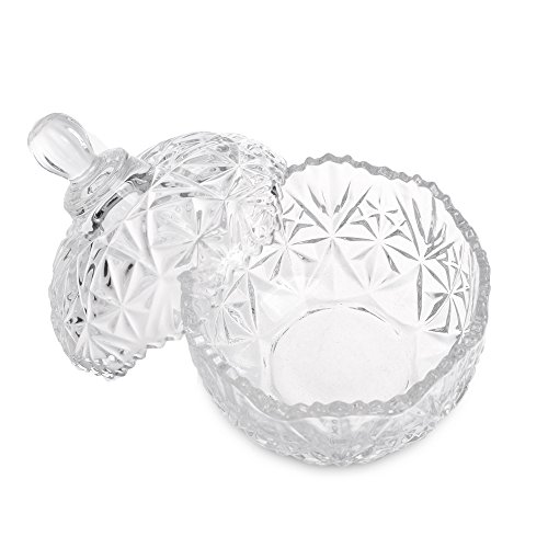 Beautyflier 5” Crystal Apple Shape Candy Dish Stripe Snack Bowl Jar Fruit Container Jewelry Storage Case with Ball Handle Banquet Household Desktop Display Centerpiece