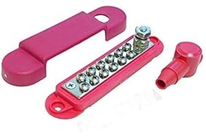 Bay Marine Supply Busbar – 12-Point Power Distribution Block (240A Rating) – #8 Terminal Screws & 1/4" Stud – Red Bus Bar