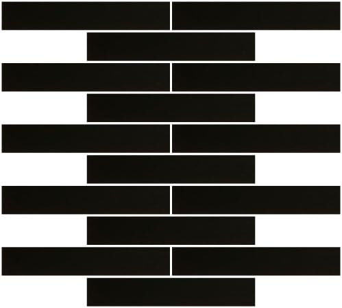 Susan Jablon Mosaics - 1x6 Inch Black Mirror Glass Subway Tile Reset In Running-brick Layout