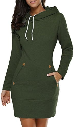 Hiwil Women's Casual Tunic Sweatshirt Long Sleeve Hoodie Dress US 10 Army Green