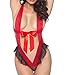 LamourLove Sexy Lingerie for Women for Sex Mesh Strappy Teddy Sleepwear Lace Babydoll Plus Size(Red XXXL)