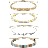 4pc Surfer Anklets for Men Waterproof String Rope Anklets Boho Clay Adjustable Beads Ankle Bracelets Cute Cloth Stainless Steel Anklet Set Beach Summer Jewelry for Women