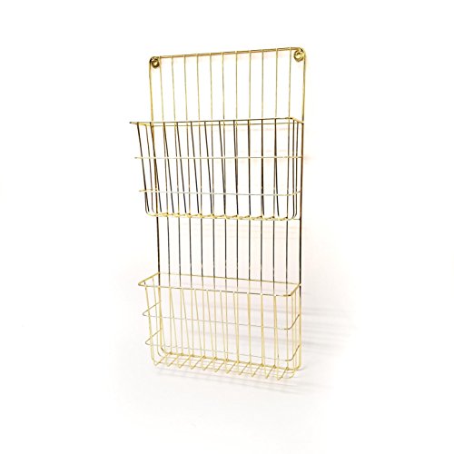 Two Tier Wall File Holder - Gold Finished Durable Metal Rack with Spacious Slots for Easy Organization, Mounts on Wall and Door for Office, Home, and Work - by Designstyles - Thumbnail 2