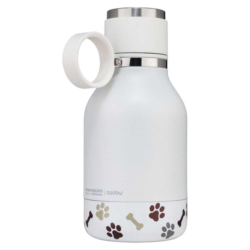 Asobu Dog Water Bottle with Built-In Bowl – Black – Stainless Steel Insulated Travel Bottle – 1 L