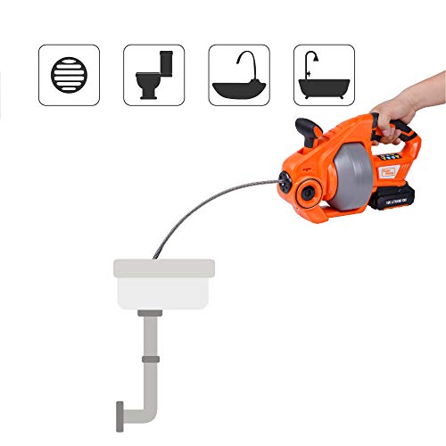 SuperHandy Drain Auger Cordless Automatic 25’ Feet/7m 18V Max LiIon